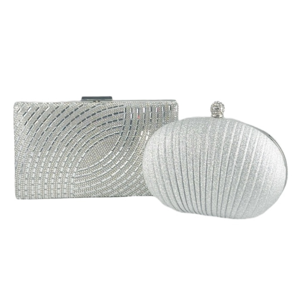 Set of 2 new silver beautiful clutch shoulder bag purse evening bags